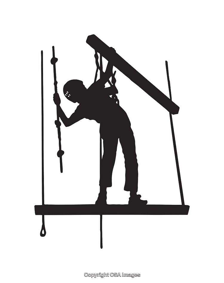 Silhouette of a Worker on a Suspended Rope Scaffold Platform