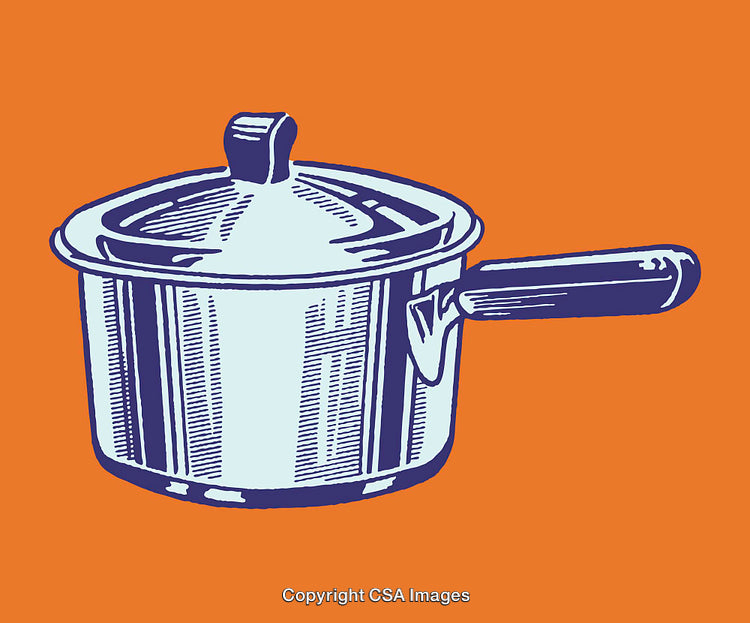 Retro Style Color Line Art of Cooking Pot with Orange Background