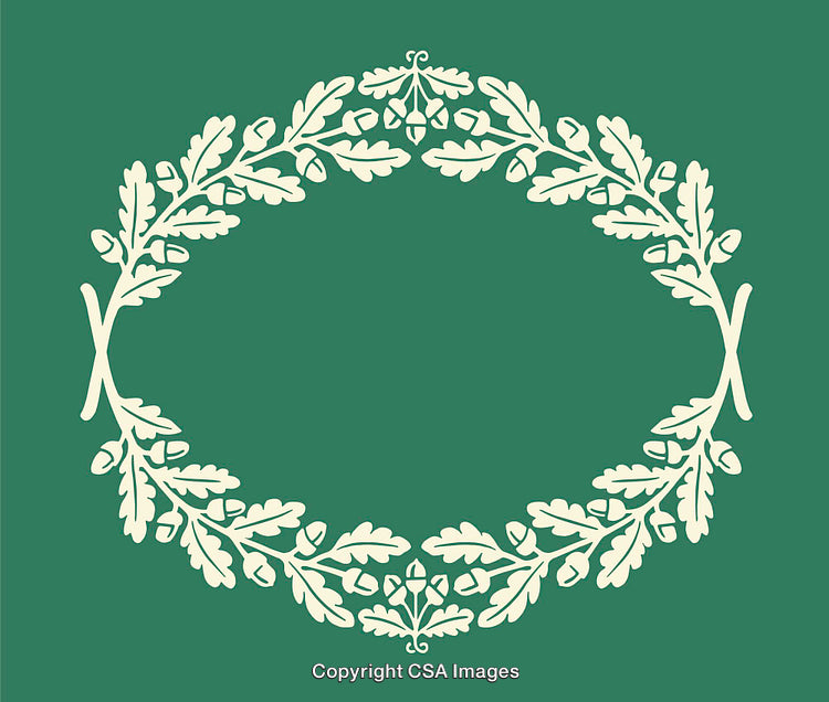 Elegant Floral Wreath Illustration with Intricate Leaf and Acorn Decorations