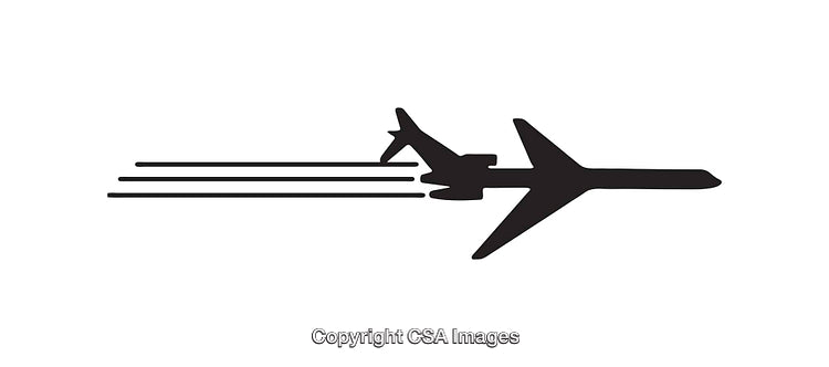 Silhouette of an Airplane Jet with Contrails in Minimalist Style