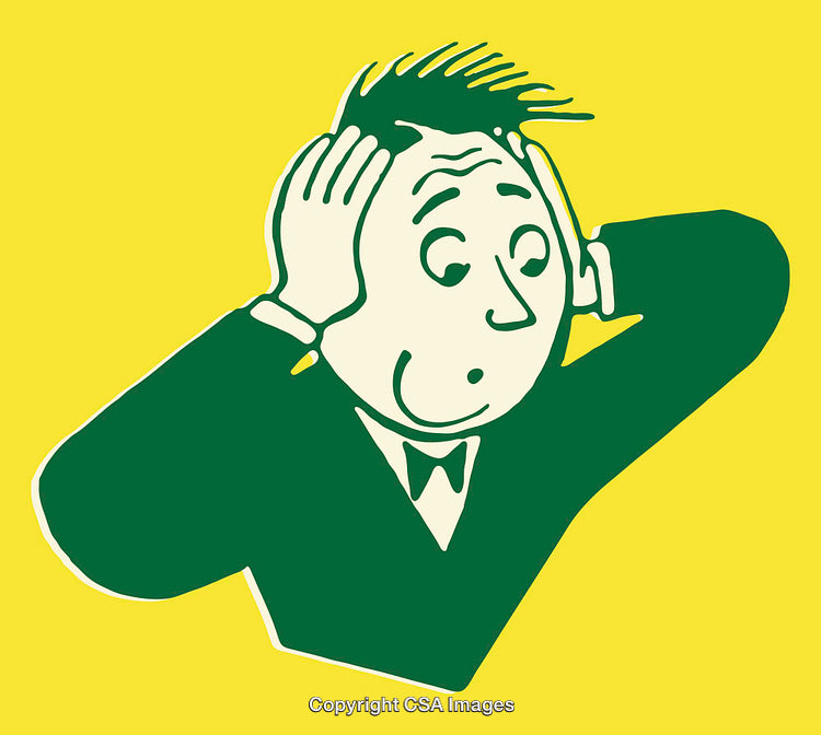 Illustration of a Surprised Man Holding His Head in a Vibrant Design