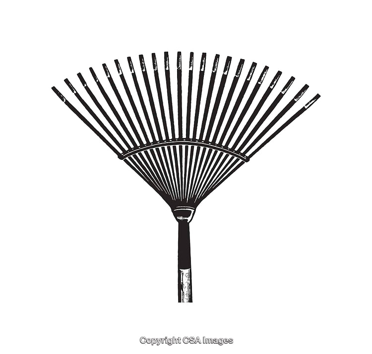 Illustration of a Rake in Black and White Line Art Style