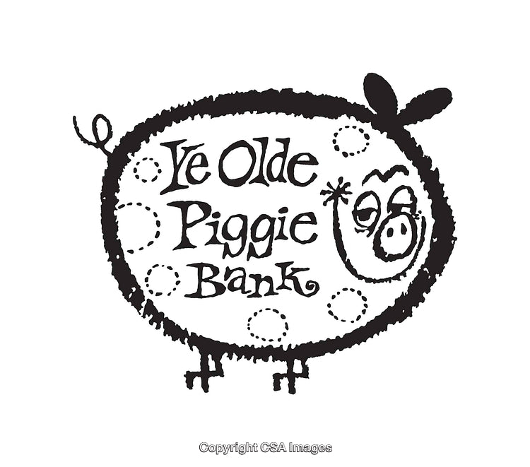 Black And White Line Art Illustration of a Piggy Bank Design
