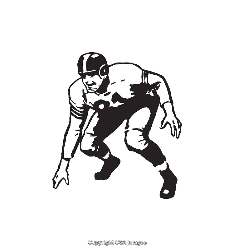 Vintage Line Art Illustration of an Athlete in Football Stance