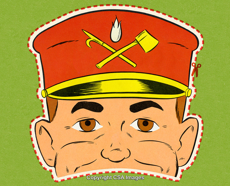 Vintage Cartoon Face Illustration With A Red Hat and Golden Badge Design