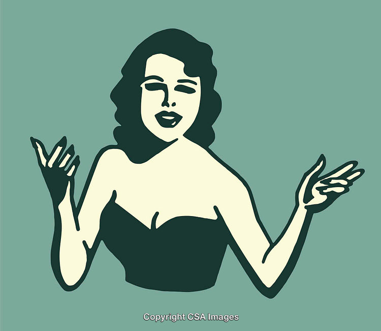 Vintage Woman Illustration in Retro Style with Elegant Expression and Gestures