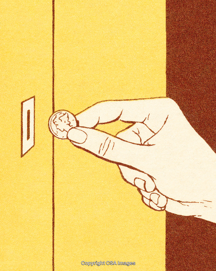 Retro Illustration of Hand Inserting Coin into Slot for Payment