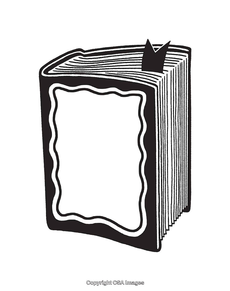 Black And White Illustration of an Open Book with a Design