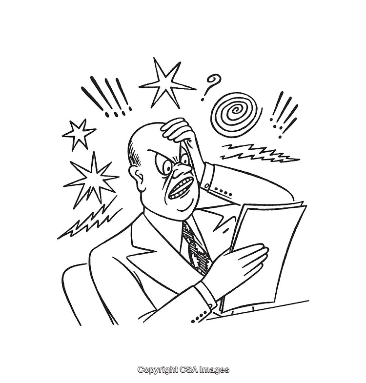 Frustrated Businessman Reacting Angrily to Shocking News in Line Art Style