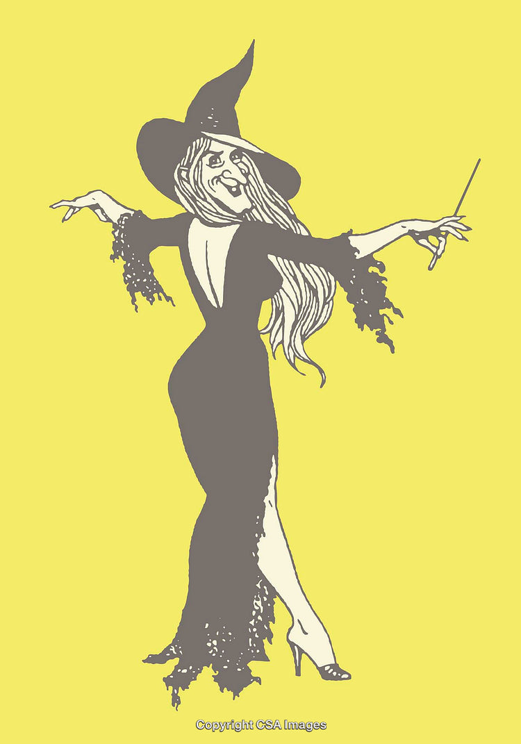 Colorful Line Art Illustration of a Dancing Witch in a Magical Pose
