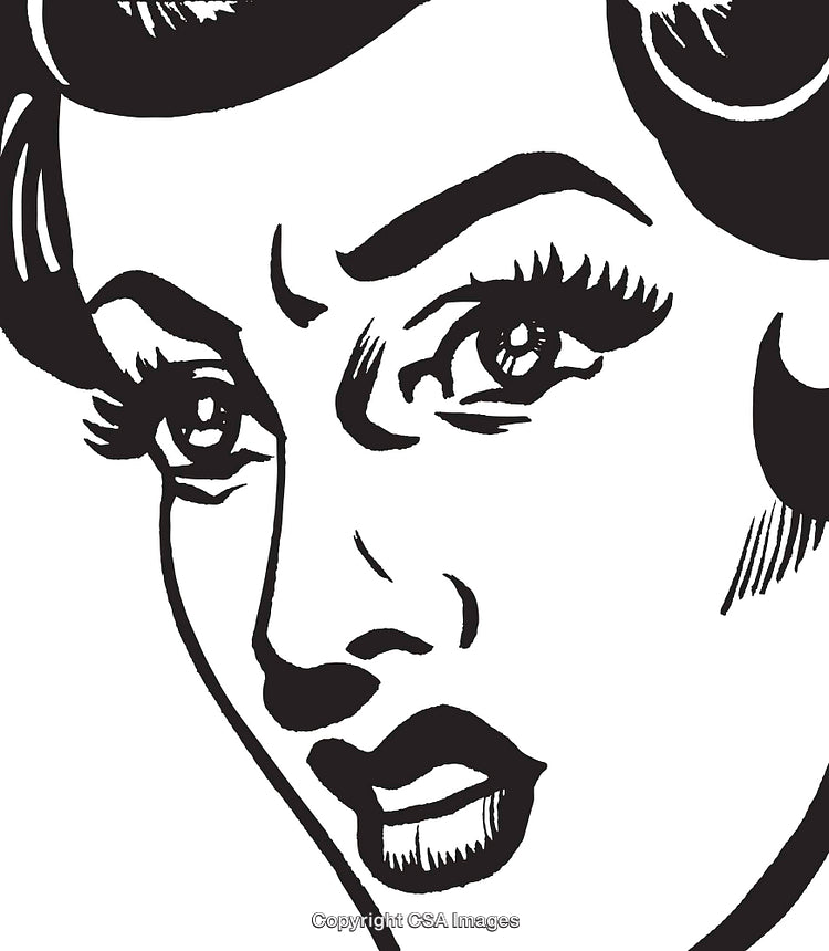 Retro Style Illustration of a Concerned Woman's Expression in Black and White