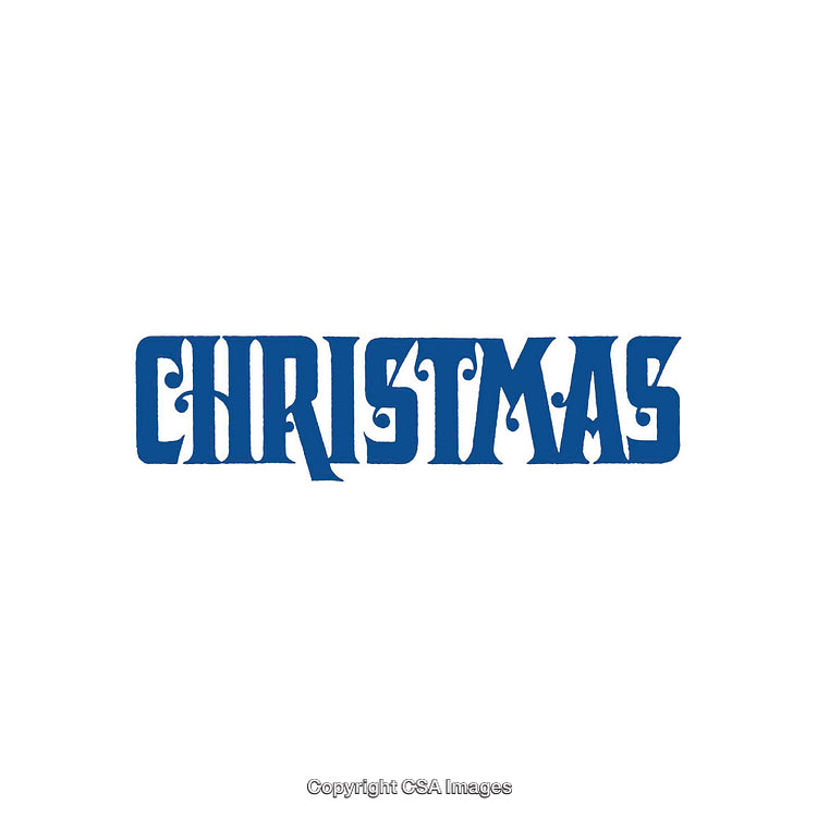 Stylized Christmas Text in Blue Tint on White Background