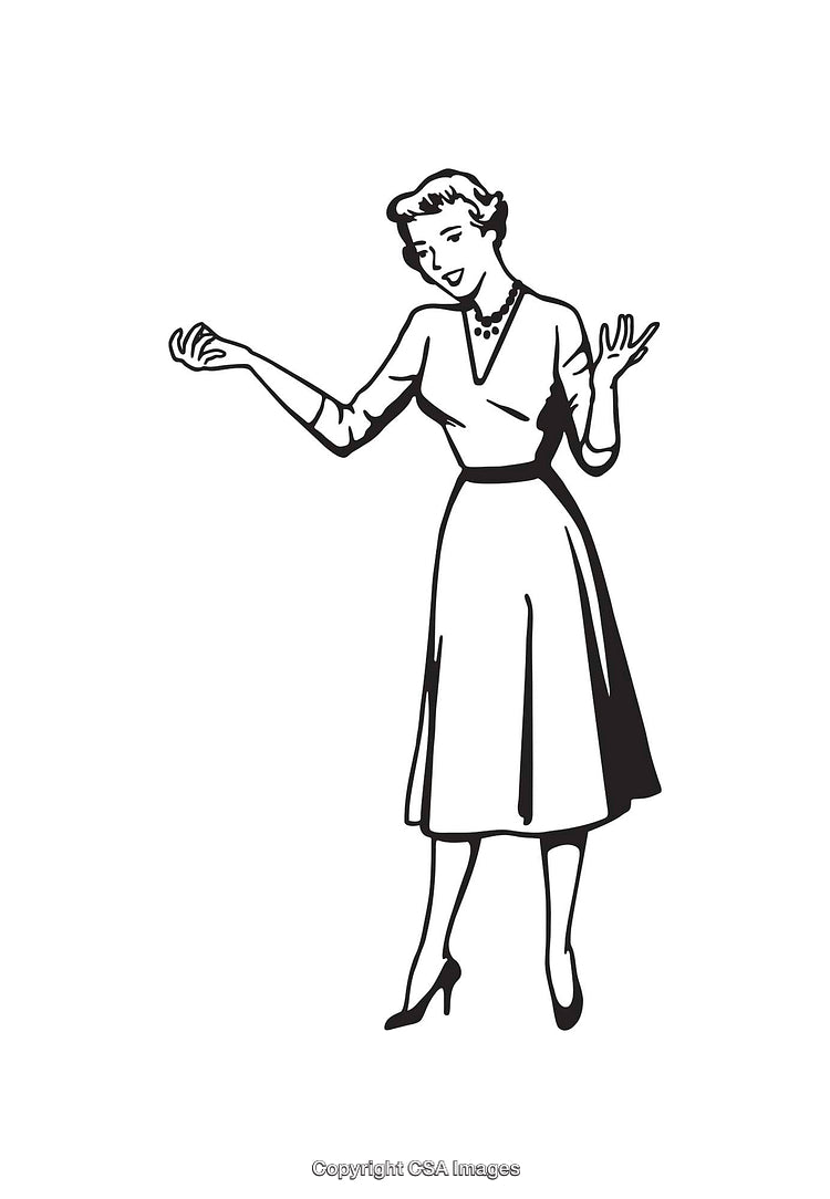 Vintage Line Art of a Woman Expressing Happiness and Excitement