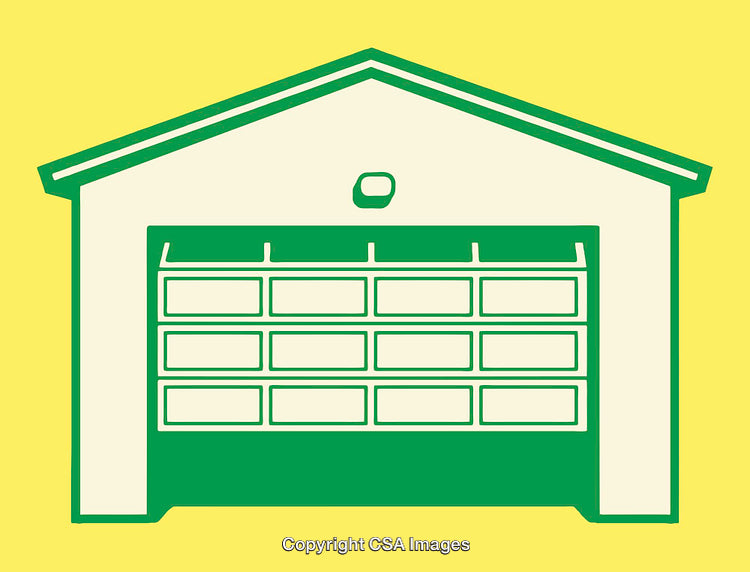Color Line Art Illustration of a Garage with a Green Door