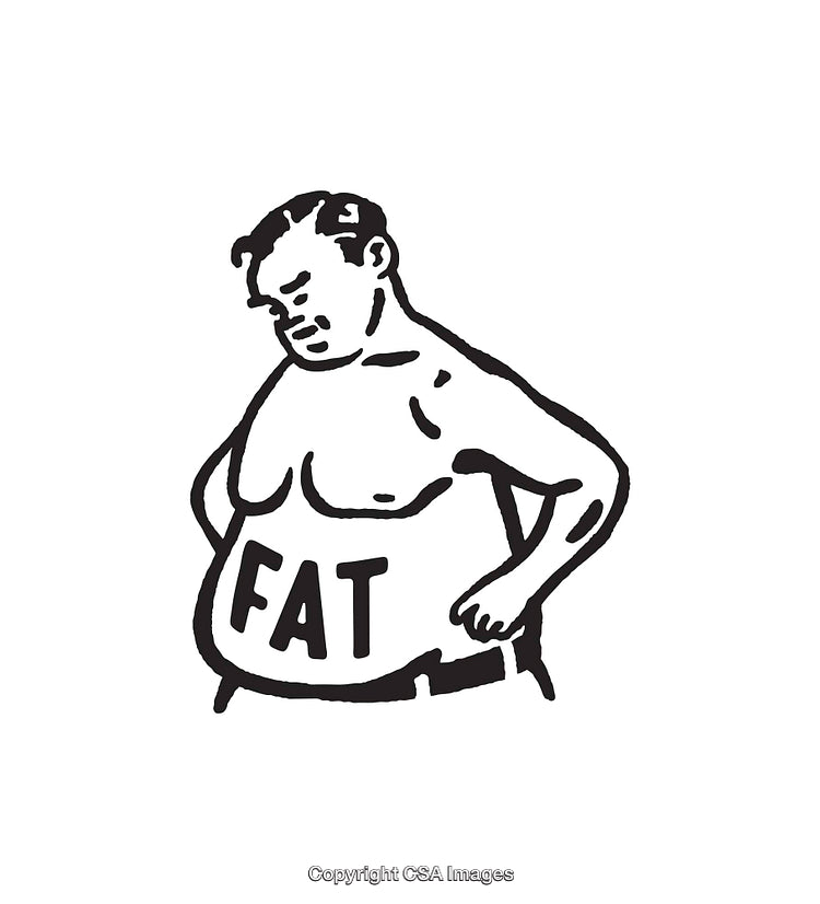 Black and White Illustration of a Man Looking at His Stomach