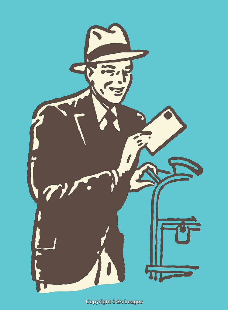 Retro Illustration of Man Using Mailbox in Classic Line Art Style