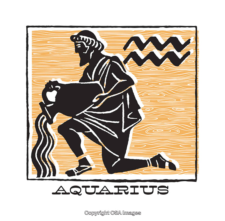 Aquarius Zodiac Water Bearer Illustration with Orange Background and Symbol