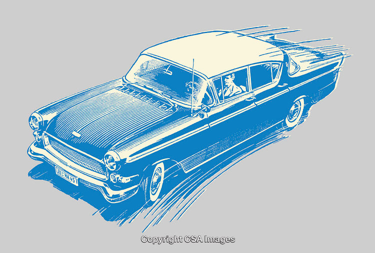 Retro Styled Line Art Illustration of a Classic Vintage Car