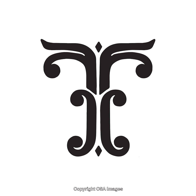 Elegant Monochrome Design Featuring Stylized Letter T With Ornamental Details