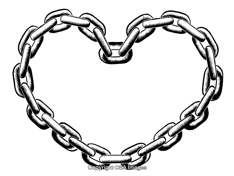 Heart Shaped Chain Illustration in Black and White Engraving Style