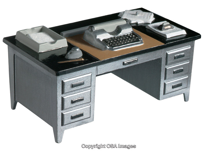 Miniature Office Desk Model with Typewriter and Accessories