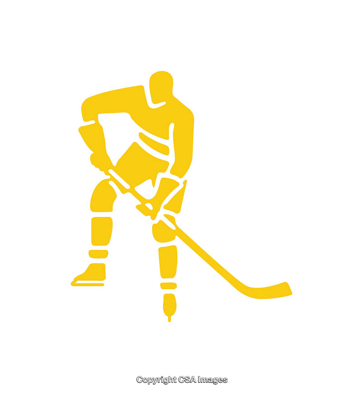 Yellow Ice Hockey Player Icon Depicting Action Pose with Stick