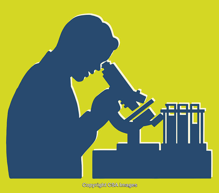 Silhouette of a Scientist Using a Microscope With Test Tubes