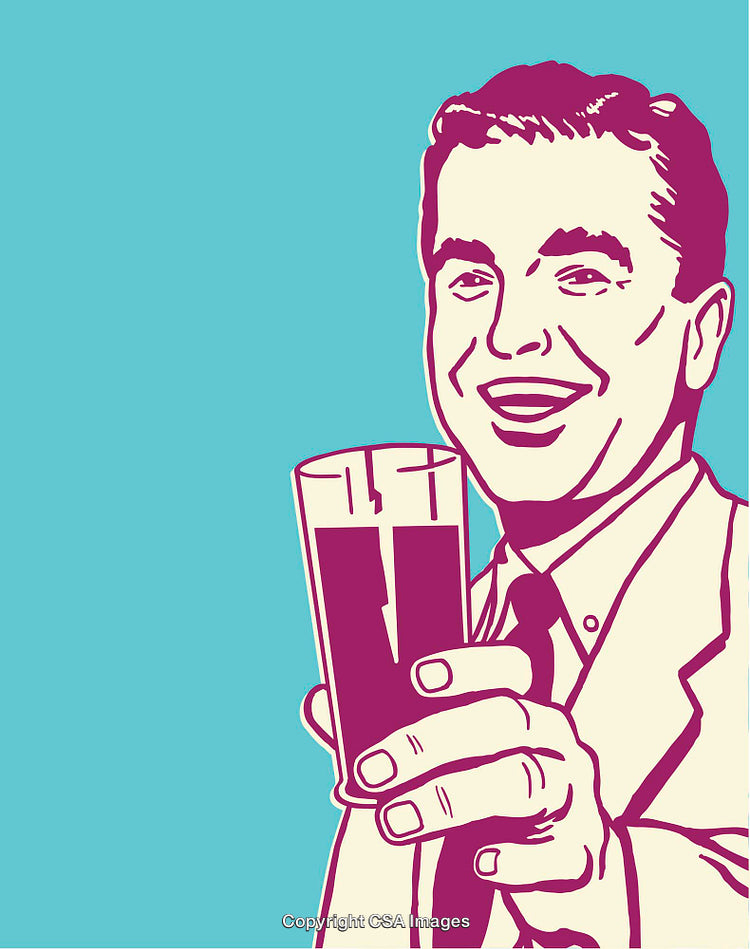 Retro Styled Man Holding a Beverage in Line Art Illustration