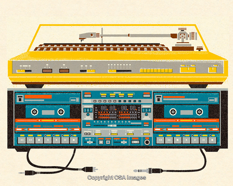 Retro Turntable and Cassette Player with Vibrant Vintage Design