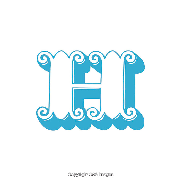 Blue Decorative Letter H with Scroll Details on a White Background
