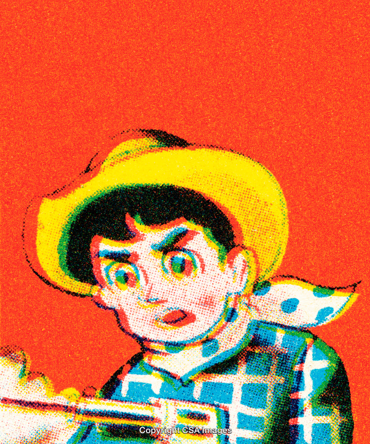Vintage Style Cowboy Illustration with Retro Colorful Aesthetic and Bright Background