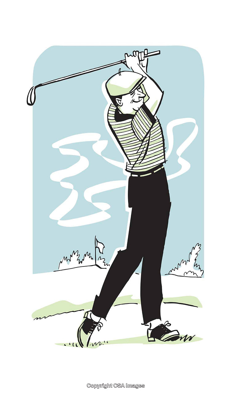 Stylized Illustration of a Golfer Swinging on a Sunny Day