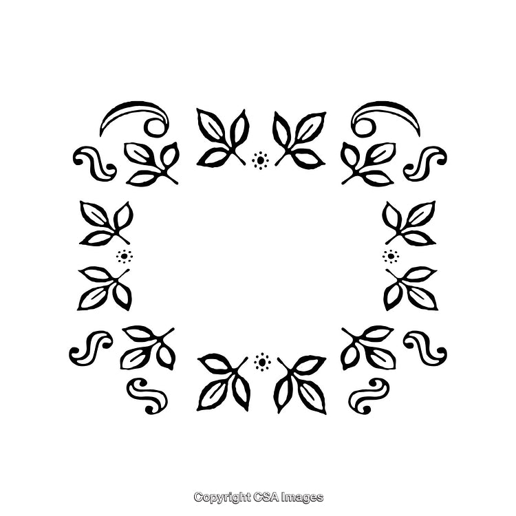 Handcrafted Black and White Border with Delicate Leaves and Swirl Designs