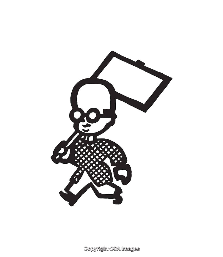 Black and White Illustration of Person Holding a Blank Sign