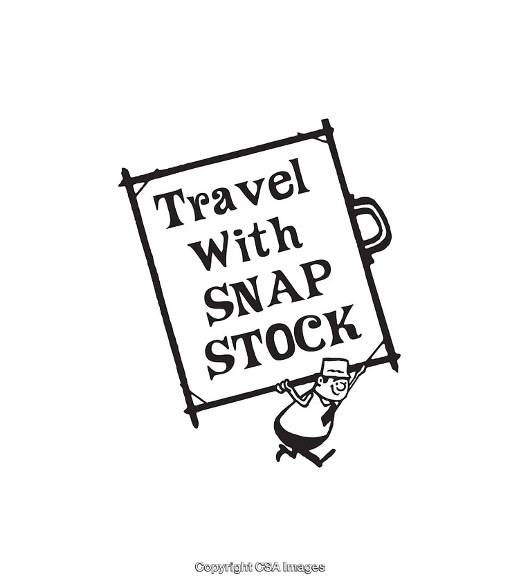 Black and White Illustration of Man with Travel Sign and Typography
