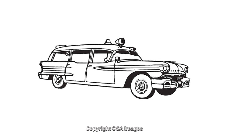 Classic Vintage Ambulance Line Art Black and White Illustration