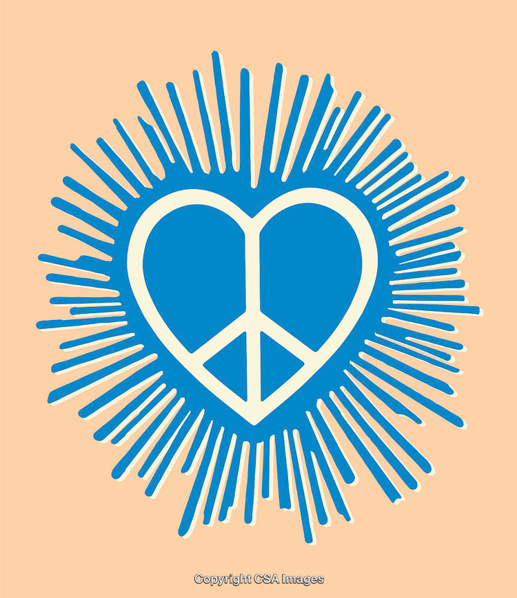Peace Symbol Inside Heart with Radiating Lines on Beige Background