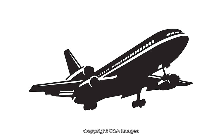 Silhouette Illustration of an Airplane in Flight on a White Background