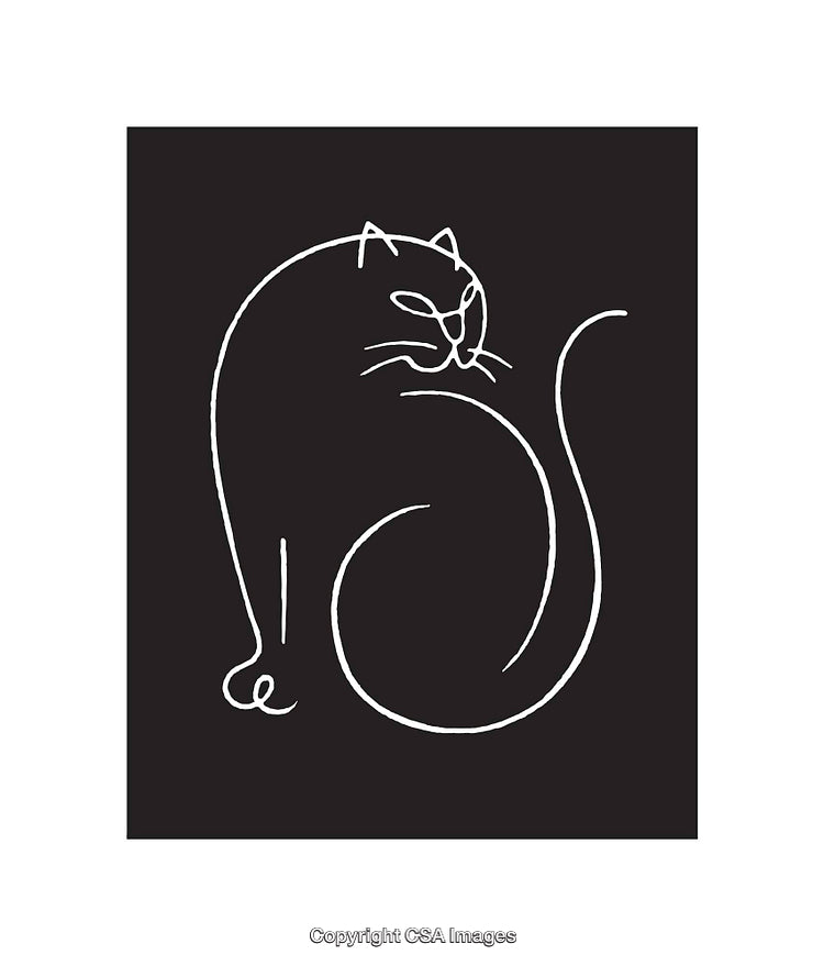 Minimalistic Black and White Line Art Illustration of a Graceful Cat