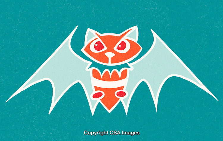 Abstract Illustration of a Cat Bat Hybrid with Bold Colors and Shapes