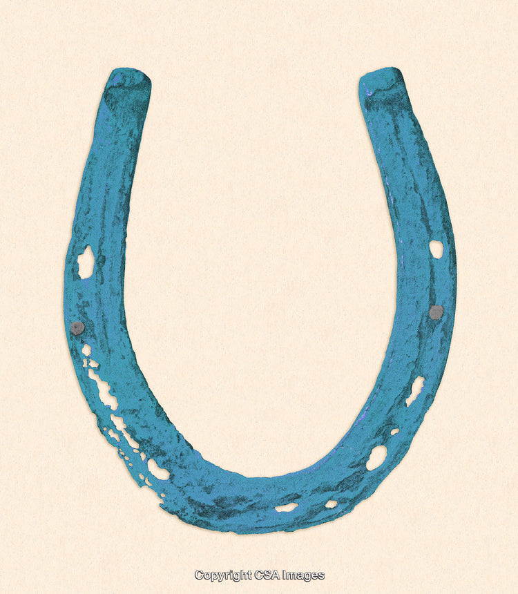 Distressed Blue Horseshoe on Textured Beige Background for Rustic Decor