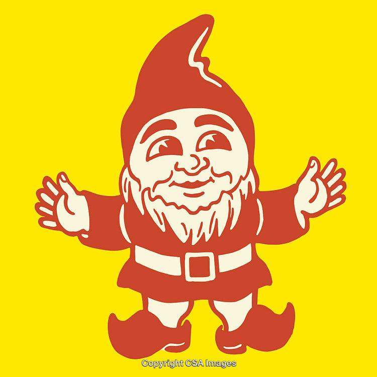 Cheerful Cartoon Gnome Character Illustration with Yellow Background Design