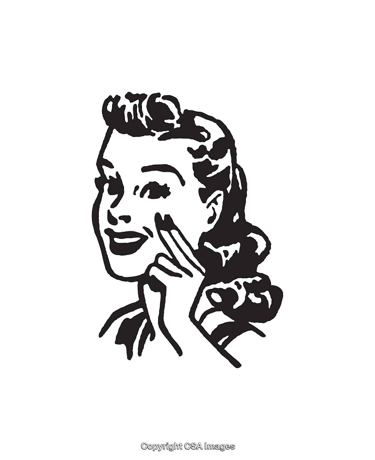 Retro Black and White Engraving of a Smiling Woman in Vintage Style