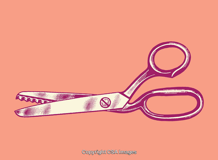 Vintage Style Line Art of Pinking Shears on Coral Background