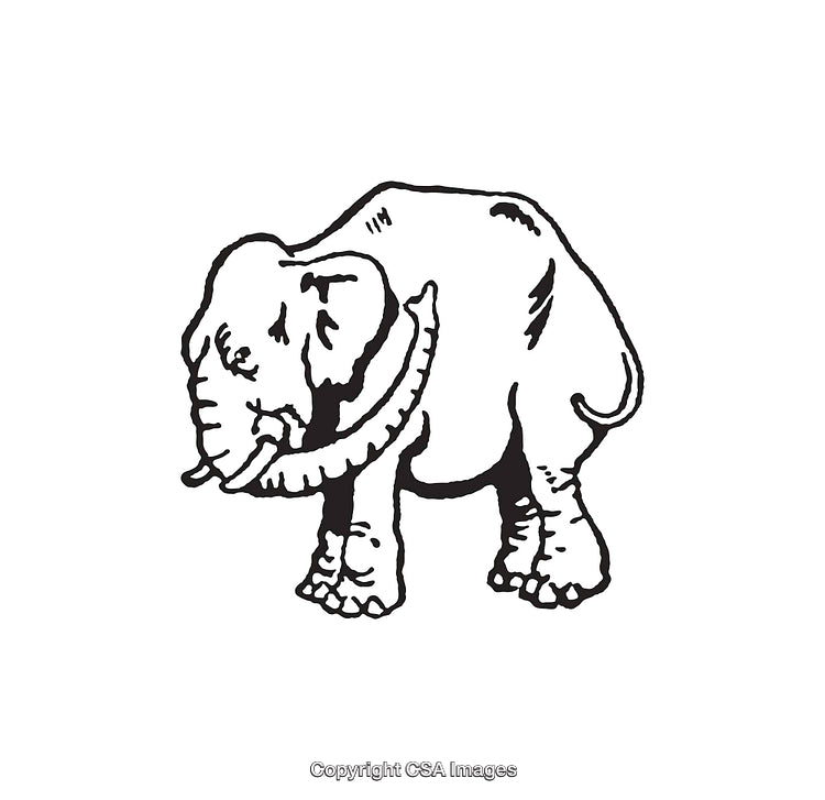 Detailed Black and White Line Art Illustration of an Elephant