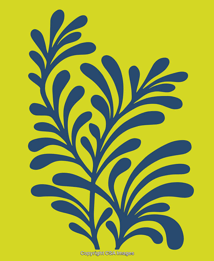 Blue Abstract Plant Illustration on Yellow Background for Nature Concept