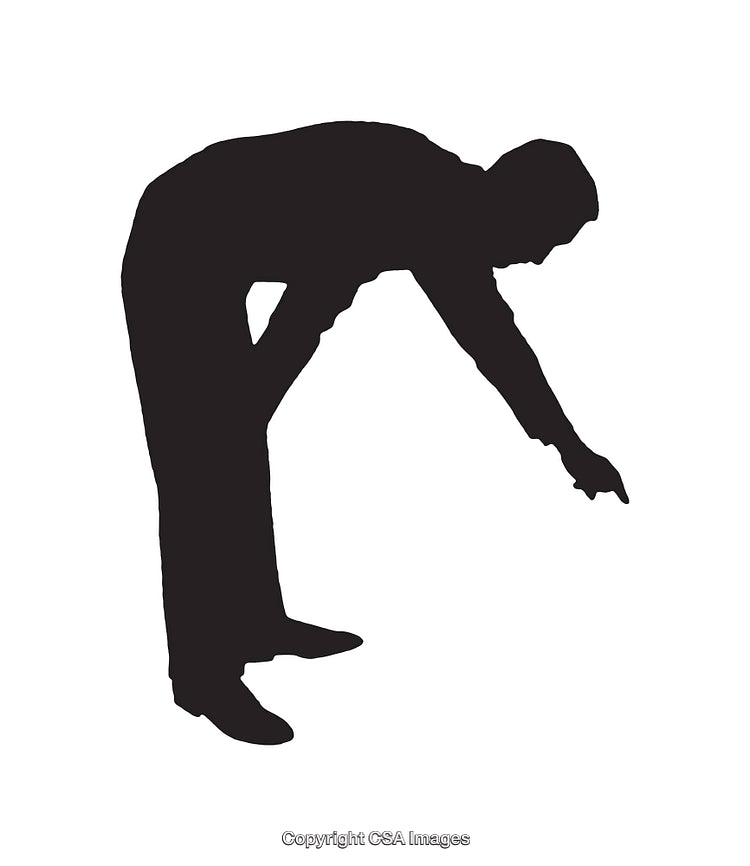 Silhouette Illustration of a Man Bending Forward Pointing Downward