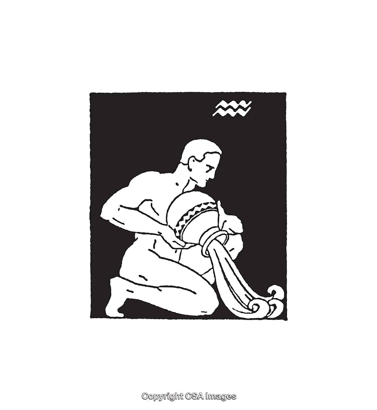 Black and White Line Art of Aquarius Zodiac Symbol Illustration