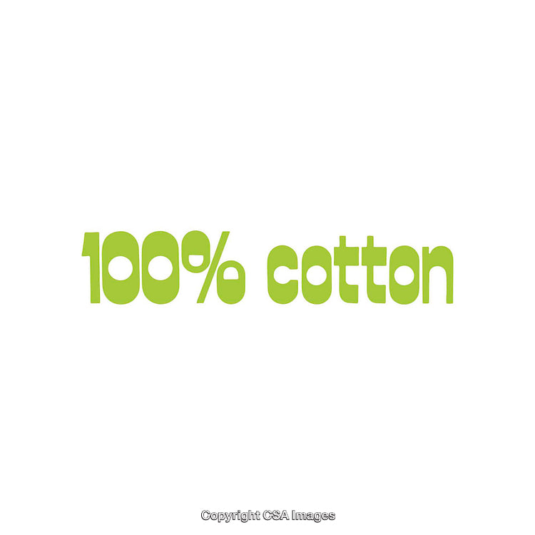 Green Text Displaying 100% Cotton on a White Background