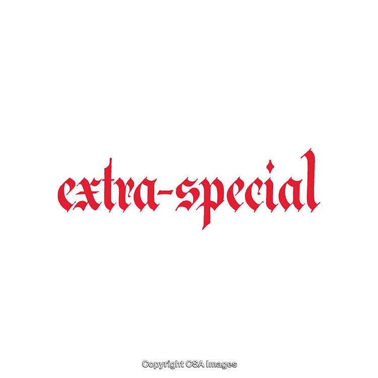 Bold Gothic Styled Red Text Saying Extra-Special On White Background